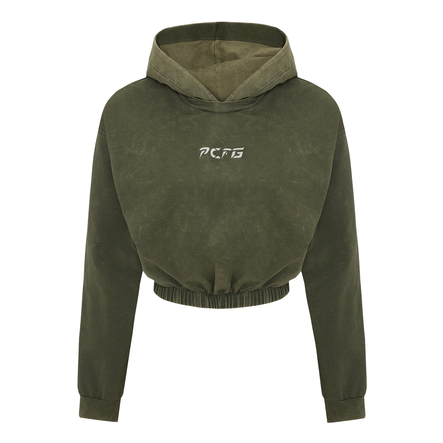 Cotton Acid Washed Crop Hoodie - Covert Green